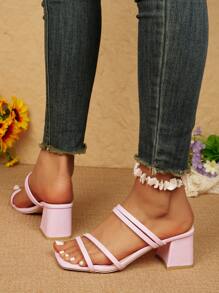 女士休闲时尚欧美风格系带性感简约凉爽优雅舒适百搭厚底高跟凉鞋 - 粉色 - 查看 4