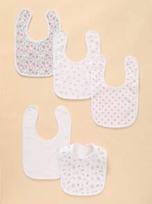 5pcs/Set Baby Cotton Bibs, Soft, Absorbent, Breathable, Cute Patterns, Convenient To Carry - Pink - View 4