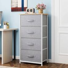 Commode, 4 Tiroirs en Tissu Commode Chambre Meuble de Rangement, Cadre en Métal,pour Chambre à Coucher, Salon,Gris Profond