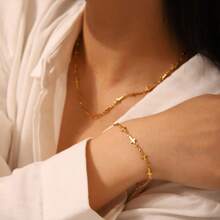 Minimalist Stainless Steel Chain Cross Necklace And Bracelet Set, Suitable For Women's Daily Wear