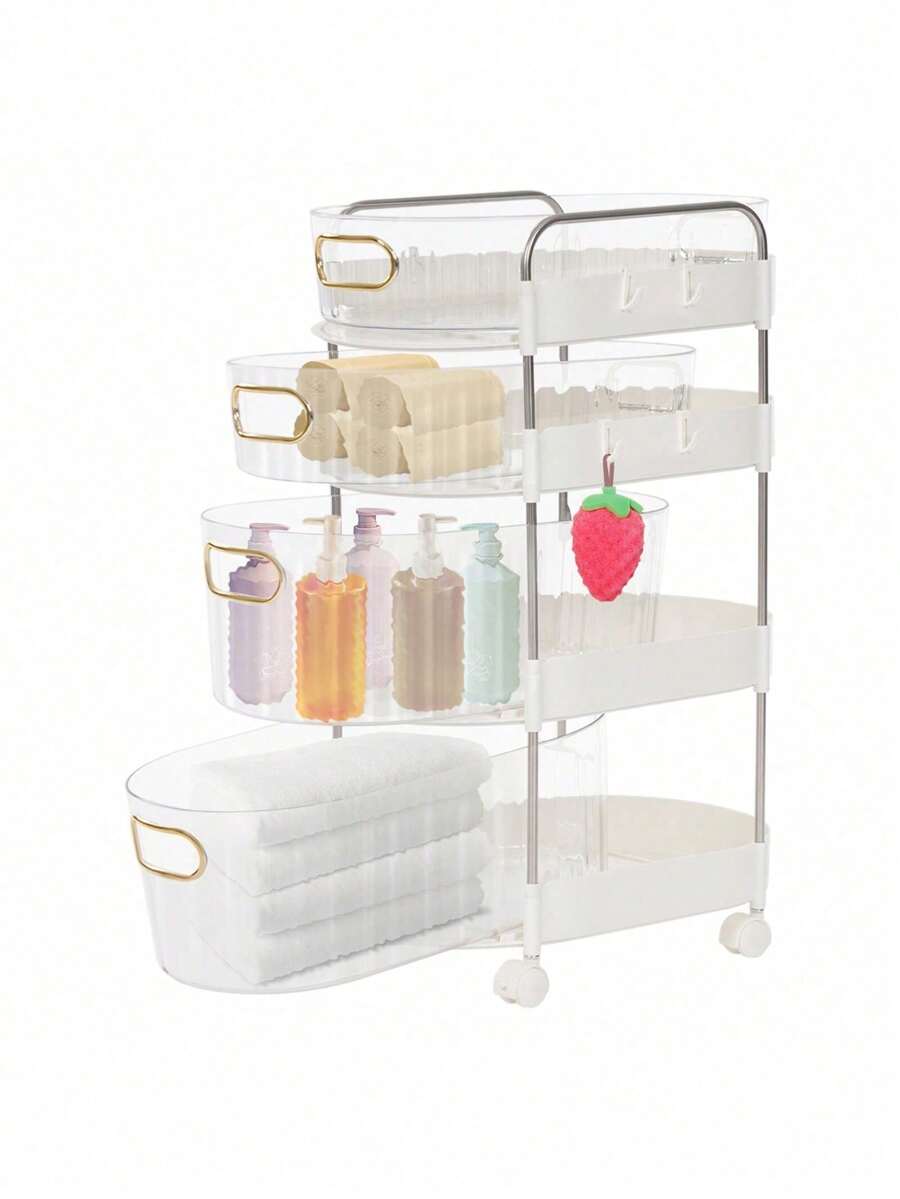4 Tier Drawer Storage Rolling Cart Multi-Functional Mobile Storage Organizer - Clear - View 1