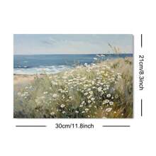 1 st. Ongeraamde Vintage Zomer Bloemen Kust Zee Strand Rustieke Poster Muurkunst Canvas Print Minimalistisch Wildflower Landschap Cottage Boerderij Decor Retro Schilderij Voor Appartement, Woonkamer, Slaapkamer, Moderne Huisdecoratie