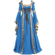 European And American Medieval Retro Hooded Square Neck Solid Color Lace Trumpet Sleeve Large Swing Dress Halloween, Party Dress