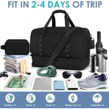 Travel Bag For Men Women, Duffle Bag & Gym Bag With Shoe Compartment, Weekender Overnight Bag With Toiletry Bag, Carry On Bags For Airplane For Travel, Trip, Gym, Yoga, Black - 黑色 - 查看 2