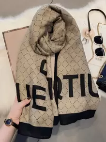 Unisex Letter Print Warm Scarf, Versatile Linen Long Scarf/Shawl, Korean Style, Suitable For Autumn/Winter