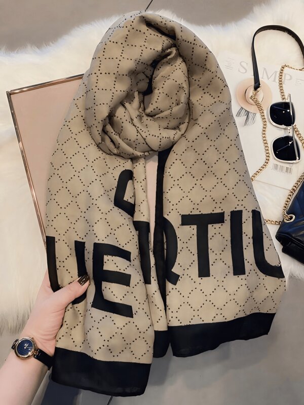 1pc Unisex Letter Print Warm Scarf, Versatile Linen Long Scarf/Shawl,Suitable For Autumn/Winter Women Shawl