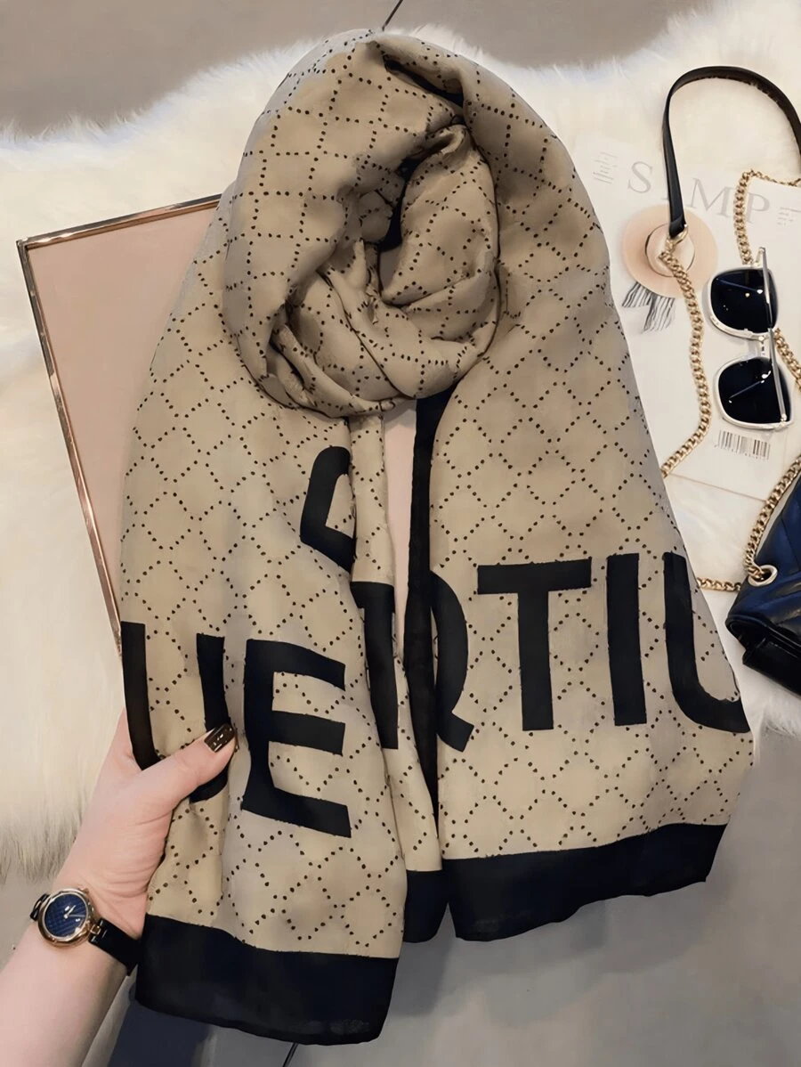 Unisex Letter Print Warm Scarf, Versatile Linen Long Scarf/Shawl, Korean Style, Suitable For Autumn/Winter