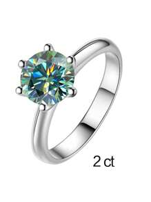 Elegant 0.5/1/2/3/5 Carat Green Moissanite Ring, 925 Sterling Silver, Classic Six Prongs, Free GRA Certificate, Single Ring For Engagement, Anniversary, Birthday Gift, Come With Gift Box