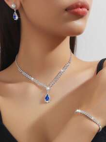 Women's Elegant Luxury Sequin Decorated Party Evening Bag, Rhinestone Chain Shoulder Bag With Earrings, Necklace And Bracelet Set, Prom Bag For Party - Blue - View 4