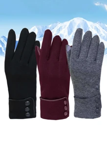 1Pair Winter Thickened Warm Gloves For Unisex, Waterproof, Windproof, Touch Screen Compatible, Button Closure, Ideal For Skiing, Hiking, Cycling, And Outdoor Activities In Extreme Cold Weather Conditions