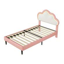 Single Bed 90x200 Cm, Single Bed, Adjustable Headboard, Cloud-Shaped Headboard, Princess Bed, Leather, Pink - Pink - View 6