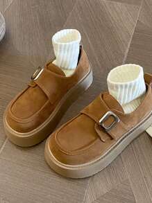 Women's Vintage Platform Buckle Loafers, Thick Sole British Style Leather Shoes, Spring & Summer