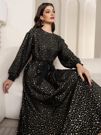 女士优雅花卉印花长袖连衣裙，休闲时尚，适合春夏季