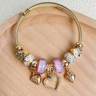 1pc Women's Stainless Steel Charm Swan Love Pendant Bracelet