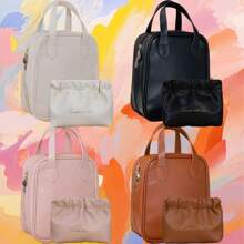 1 Pc/Set Travel Organizer Bag Set, Portable Handheld Makeup Pouch, Detachable Multi-Compartment Toiletry Bag With Hook And Loop Divider, Wet & Dry Separation, Zipper, PU, Large Capacity Cosmetics Storage, Waterproof, Dustproof, Unisex, Ideal For Storing Cosmetics & Travel Essentials, Women Gift Makeup Bag - Multicolor - View 3