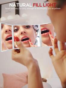 1pc Portable Triple Fold Makeup Mirror, Desktop LED Folding Makeup Mirror, With 2x And 3x Magnification, Supported By A Stand, Suitable For Carrying Beauty Gifts (Battery Powered)