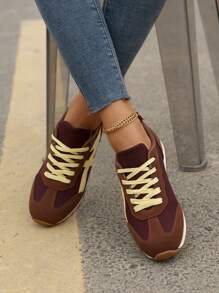 Giày thể thao đế dày buộc dây nhung mùa thu 2025 dành cho nữ, giày thể thao mùa thu nhẹ mới, giày thể thao ngoài trời phong cách học sinh - màu nâu - Xem 5