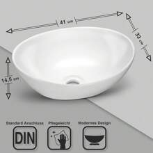 Premium Oval Washbasin With Lotus Effect, Counter-Top Wash Basin For The Bathroom And Guest Toilet, Wash Basin Without Tap Hole And Without Overflow, Pure White Counter-Top Basin - 白色 - 查看 2