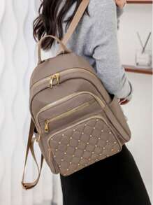 LECEY Malist Flower Embroidery Functional Backpack For Women, Business Casual Commuting Travel Backpacks, Cute Multi-Compartment Versatile Computer Daypack, Portable Campus School Bag For Junior High School And College Students - Grey - View 10