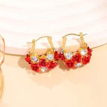 2pcs Elegant Rose Flower Basket Earrings, Fashion Floral Earrings With High-Quality Design, Suitable For Banquets, Parties, Valentine's Day, Mother's Day, Ramadan And Easter, Y2K Style