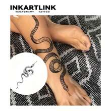 INKARTLINK 8*18cm 1 件蛇草本汁临时纹身，纹身，15 天持久，半永久，逼真假纹身，持续 1-2 周 - 黑色 - 查看 3