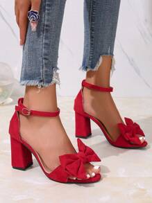 Sandalias de mujer, diseño de lazo, tacones altos rojos, zapatos de plataforma cómodos, sandalias de punta redonda, diseño de correa ancha, zapatos de mujer de verano, sandalias casuales, zapatos de uso diario, sandalias de playa y resort, sandalias de viaje, zapatos de moda para mujer, zapatos cómodos para mujer, sandalias versátiles, sandalias estilo coreano, sandalias estilo europeo y americano, sandalias esenciales de verano - Rojo - Ver 6