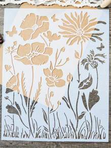 1 Stück wiederverwendbare Wildblumen Schablone mit Wurzel- und Blattmuster - Cremeweiße DIY Basteln Vorlage zum Bemalen von Holz, Wänden, Stoffen, T-Shirts, Leinwand - Hochwertige Heimdeko Kunstbedarf, Stoffmalerei | Natur inspiriertes Design | Vielseitiges Bastelwerkzeug, Schablonen zum Malen