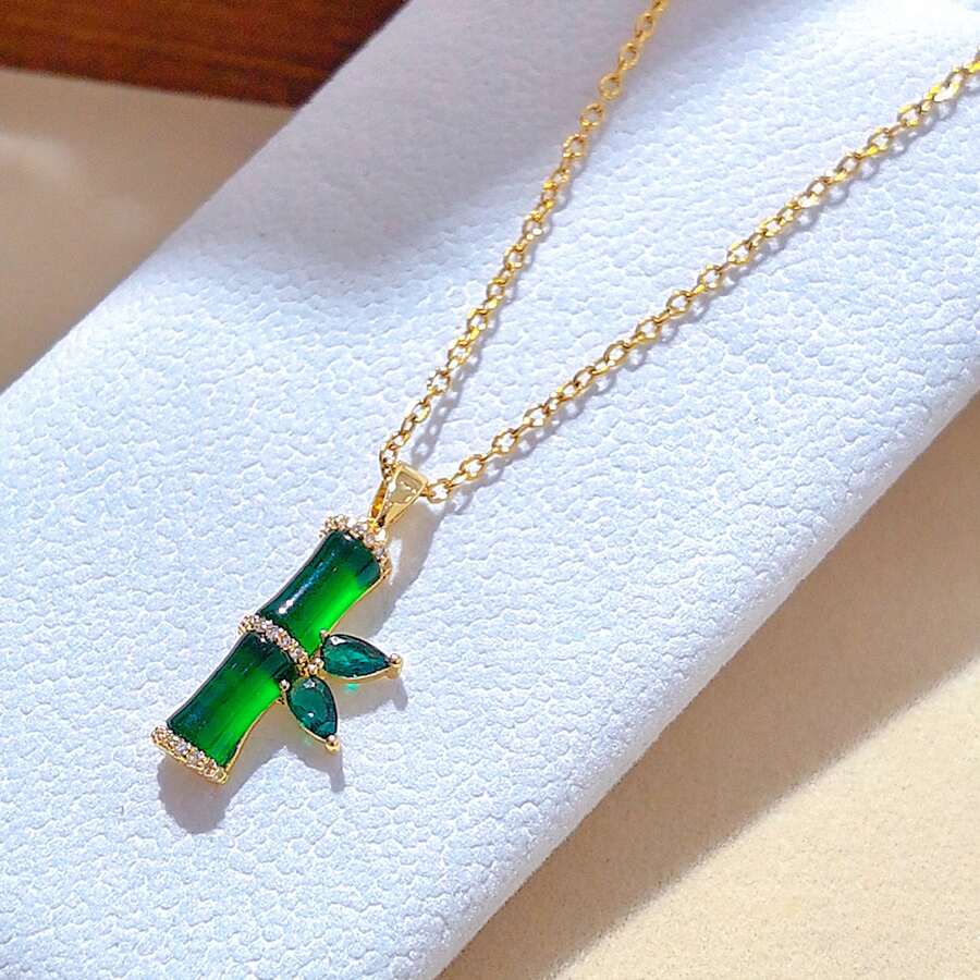 1 件优雅玉竹水晶铜吊坠，母亲节礼物