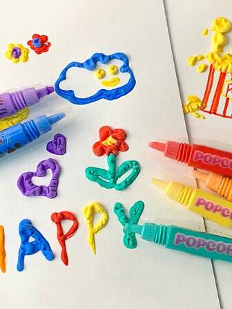 6 支魔法爆米花 3D 打印膨胀笔，DIY 蓬松笔，用于绘画、剪贴簿，需要加热温度高于 200°C 才能达到膨胀效果，最好在绘画时加热