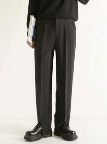 Men's Loose Fit, Side Slit, High Quality, Drape Style Suit Pants - Black - View 4