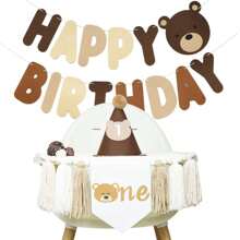 3Pcs 1/2 Birthday Bear Themed High Chair Banner, 1/2 Birthday Party Hat, DIY Bear Happy Birthday Bunting, 6 Months Birthday Party Decorations, 1st Birthday High Chair Banner, 1st Birthday Party Decorations, For Birthday Party Decor, Birthday Gifts, Photo Backdrop