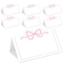 Pink Bow Place Cards Cute Bow Knot Tent Name Cards Blank Seat Assignment Label Cards For Birthday Party Table Setting Supplies Gifts Graduation Birthday Decorations Party Decorations Bachelorette Wedding Summer Beach Back To School School Supplies Room Decor - Multicolor - View 9