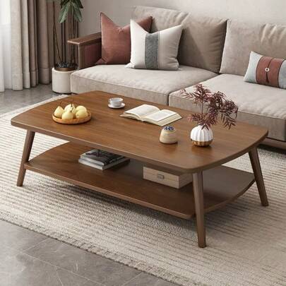 Mesa de centro de 31.5"X15.7" (80x40cm) con 2 niveles de almacenamiento, patas de madera sólida, resistente y duradera, adecuada para la mayoría de las alturas de sofá