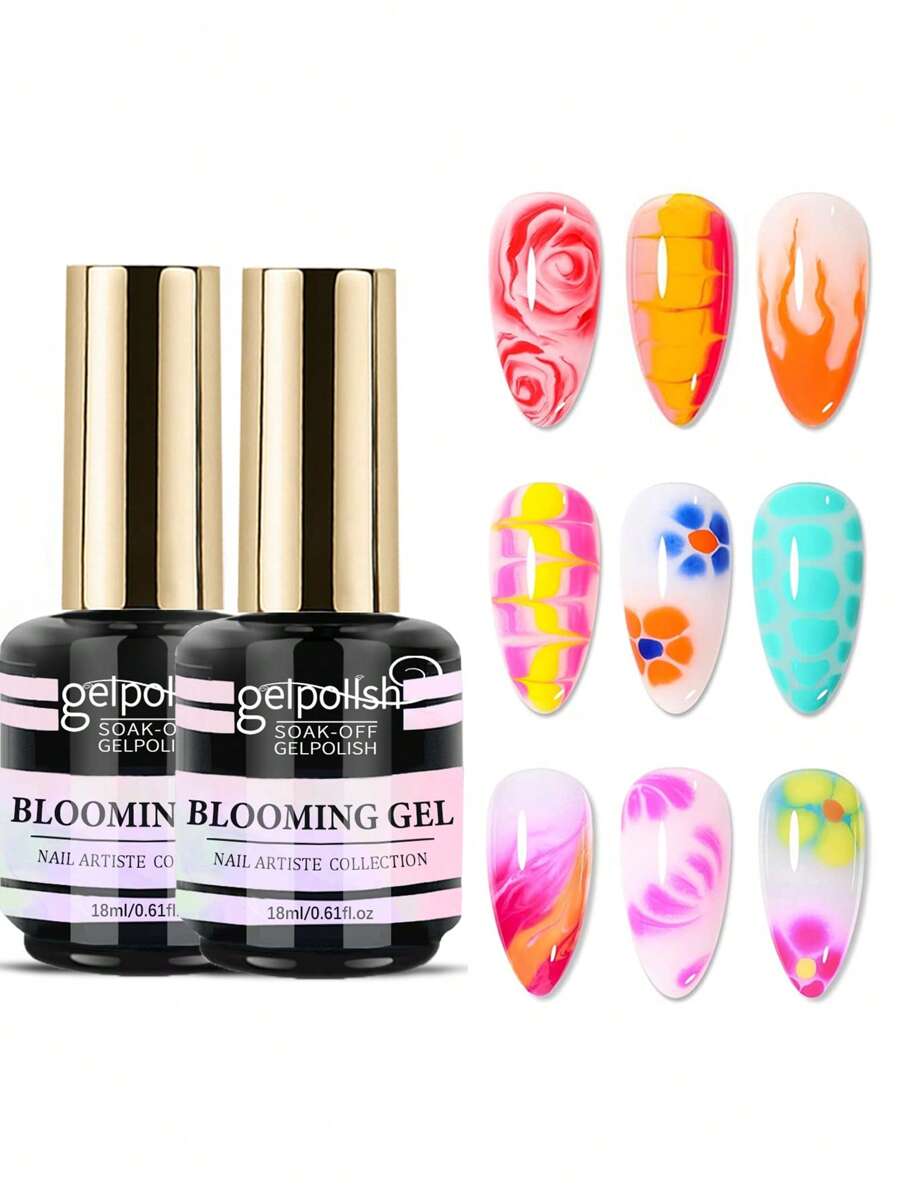 GELPOLISH 2瓶18毫升花光凝胶指甲油,透明UV LED花光凝胶,可打造大理石、天然石材、水彩花卉印花效果,可卸除凝胶指甲,DIY美甲设计,美甲礼品 - 無色 - 查看 1