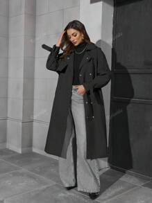Abrigo ligero y largo tipo trinchera para mujer Risissida con cinturón - Chaqueta versátil y de estilo elegante para uso diario en otoño/invierno, prenda exterior de moda casual