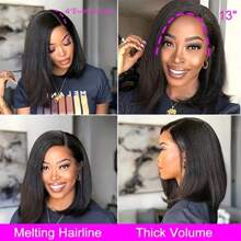 250 Density BOB Kinky Straight Wigs Edge Baby Hair 13x4 HD Lace Front Wigs Human Hair For Yaki Straight Human Hair Pre Plucked Wig Glueless 5x5 4x4 Glueless Wigs - 黑色 - 查看 5