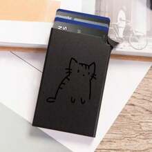 超薄 RFID 屏蔽铝制钱包，男女适用 - 黑色，带有可爱猫咪设计，弹出式卡夹，防盗保护，非常适合商务信用卡，女士小钱包，钱包，迷你钱包，钱包，卡包 - 彩色 - 查看 4