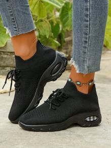 Women's Casual Breathable Shock-Absorbing Walking Shoes, Fashionable Wedge Thick-Soled Sneakers - Black - View 10