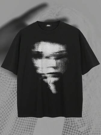 Tiny Spark 男士休闲面部印花短袖T恤，夏季