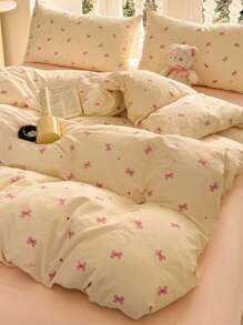 3 件套加厚涤纶清新印花可洗床上用品套装，适用于男孩/女孩宿舍、宿舍装饰（1 个羽绒被套、2 个枕套、无填充物）