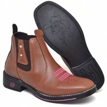 Women's Texan Boot Soft Country Cowboy Square Toe Comfortable Zipper And Rivets - Đinh tán Caramel - Xem 3
