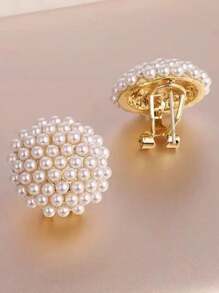 1 对法式经典百搭别致耳钉，优雅精致女士仿珍珠耳环，2025 年新款时尚珠宝 - 白色 - 查看 4