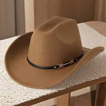 Womens Metal Rivet Belted Cowgirl Hat Wide Brim Western Jazz Cowgirl Hat Themed Party Cap - 駝色 - 查看 7