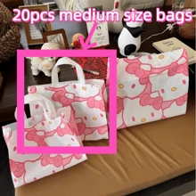 20pcs  Tote Bags - Cute Cartoon Design, Ideal For Birthday Gifts & Shopping, Plastic, White