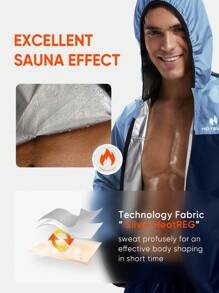 HOTSUIT Traje de sauna para hombre con chaqueta y pantalones con capucha para hacer ejercicio en el gimnasio - Celeste - Ver 5