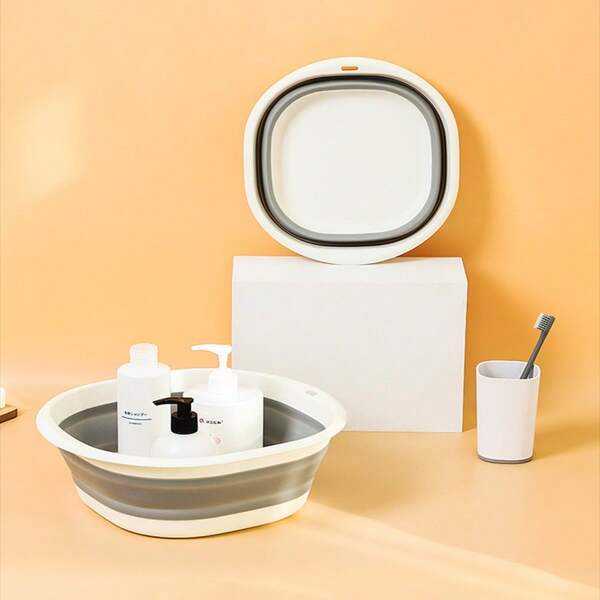 1pc Foldable Washbasin, Portable Travel Outdoor Baby Basin, Large Household Plastic Basin For Students Dormitory Back To School