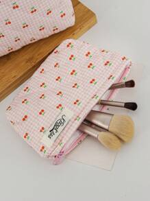 1Pc Pink Gingham With Cherry Pattern Multifunctional Checkerboard Makeup Bag,Sanitary Bag,Coin Bag ,Pink Square Cosmetic Bag Large Capacity Make Up Bag Large Capacity For Travel ,Makeup Bag Makeup Pouch Skincare Bag Toiletry Bag Packing Cubes,Travel Essentials Cruise Essentials Dorm Essentials,Wedding Bridesmaid Gifts,Mom Gifts,Birthday Gifts,Gifts For Friends And Teachers