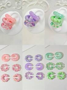 Set de 8 pares de aretes de clip en C de cuentas acrílicas de estilo simple y vibrante con tema de dopamina, regalo para mujeres para usar a diario o en fiestas