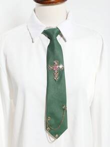 1件女士纯色黑色/粉色/灰色/绿色时尚水钻十字架、心形、皇冠装饰颈链，适合约会、日常、购物、节日、衬衫、圣诞节装饰等场合。