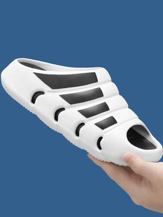 男士拖鞋 2025 新款夏季厚底防滑拖鞋凉鞋，浴室软底静音拖鞋，拼接条纹几何图案情侣款，时尚百搭，办公室居家户外沙滩旅游休闲轻便 EVA 男女通用人字拖